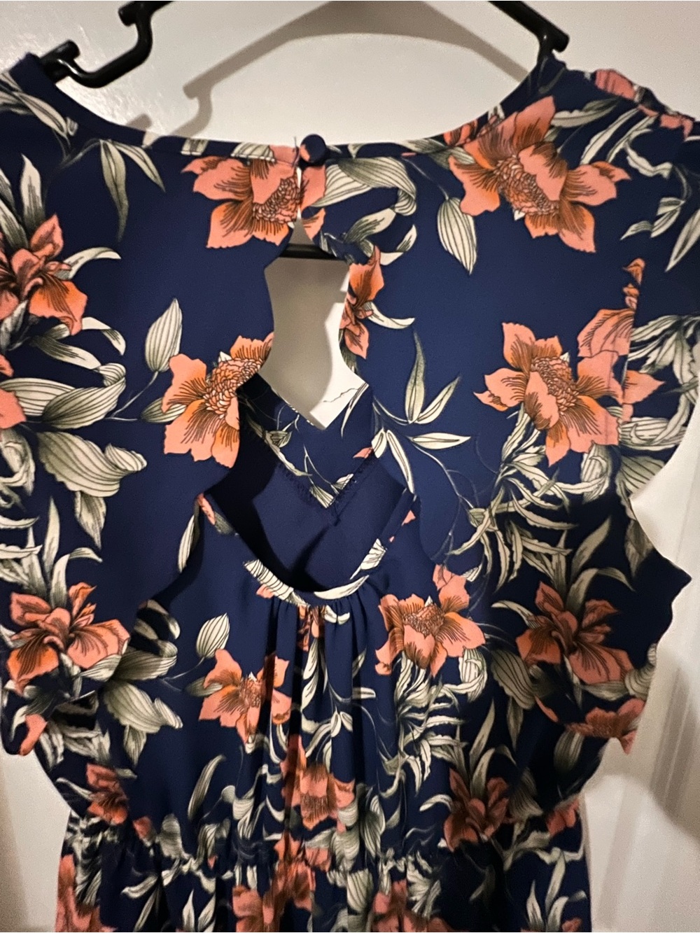 41 Hawthorn Tropical Navy Sleeveless Summer Dress with Coral Bloom - Picture 4 of 4